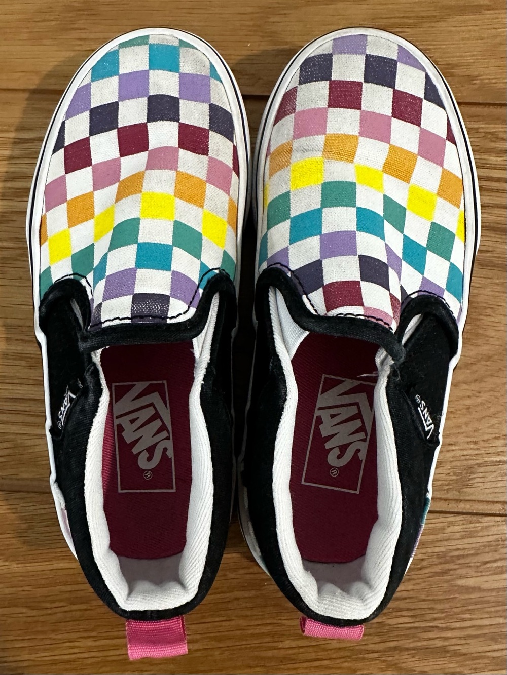 Vans Kids Slip-On Checkerboard Sneakers in Multi-Color Rainbow